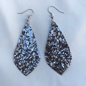 Silver glitter dangle earrings